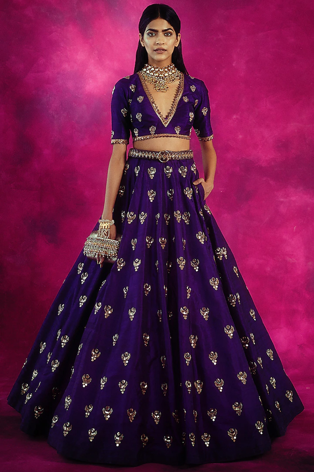 Purple embroirered lehenga, lehenga an dupatta
