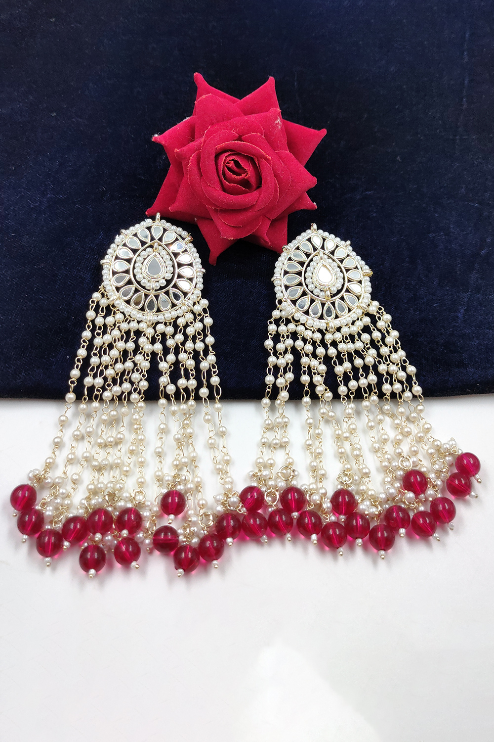 Ruby Red And White Beads Gold Plated Dangle Earringsgown, go gown, eid gown