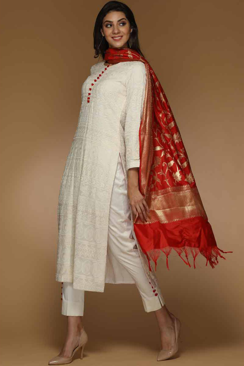 Ivory Georgette Trouser Suit for Eid