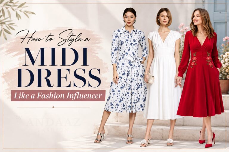 Image Showing How to style a Midi Dress Like a Fashion Influencer by Andaaz Fashion UK